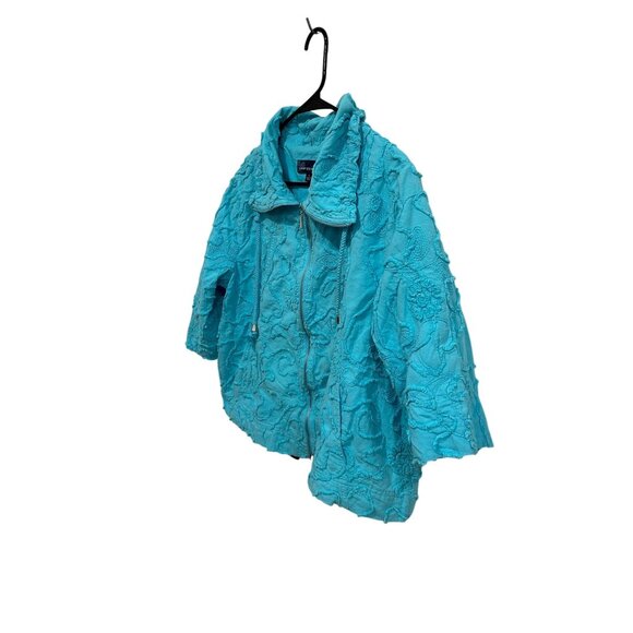 Susan Graver Style Womens Textured Turquoise Jacket Size L Full Zip Cotton Casua - Picture 3 of 10